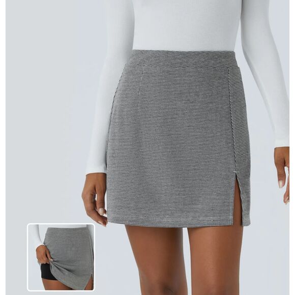 HALARA NWT High Waisted Houndstooth Mini Work Skirt Built in Shorts Size Large - Picture 2 of 10